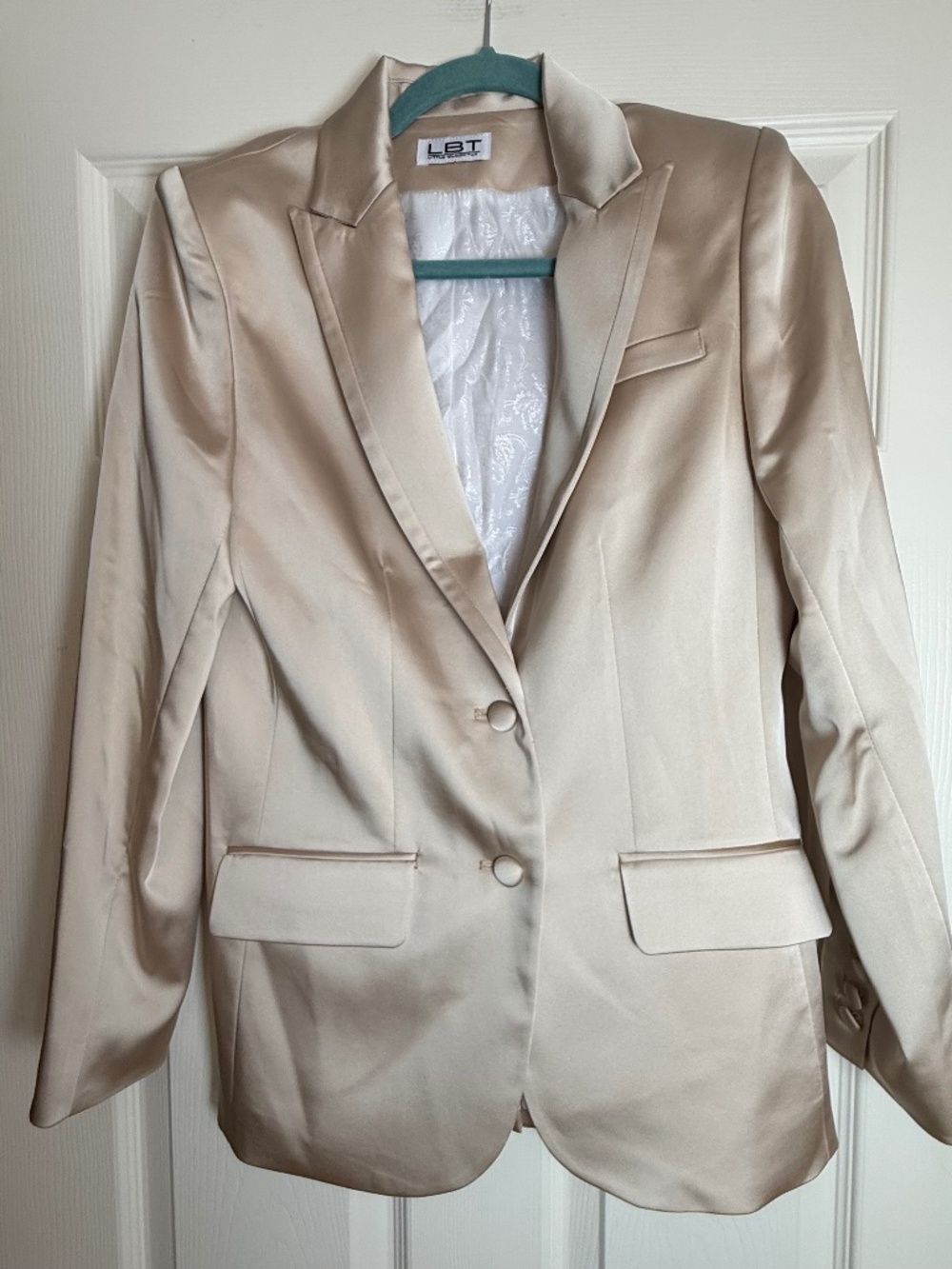 Little Black Tux Champagne Satin Tuxedo Blazer Jacket Size 8